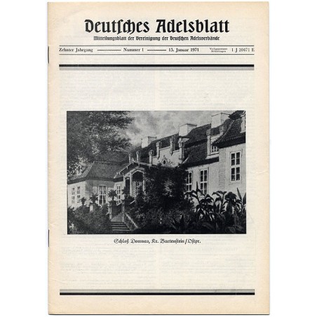 Deutsches Adelsblatt. 10. Jahrgang (1971). Nr 1 (15 I 1971) [Schloß Domnau, Kr. Bartenstein Ostpreußen]