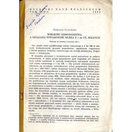 Wielkość gospodarstwa, a osiągana towarowość mleka z 1 ha uż. rolnych