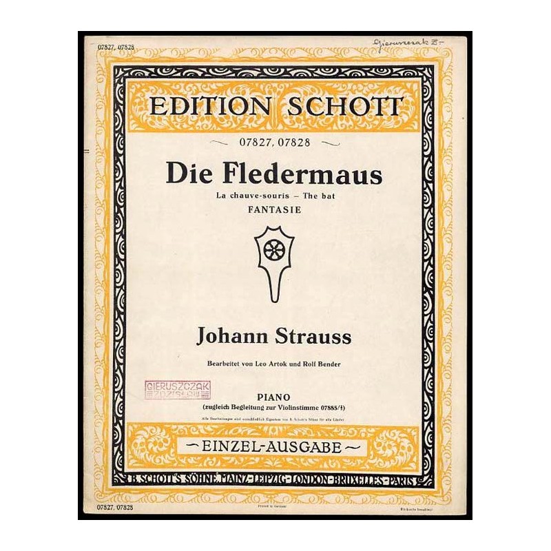 Die Fledermaus. La chauve-souris - The bat. Fantasie. Piano. Einzel-Ausgabe