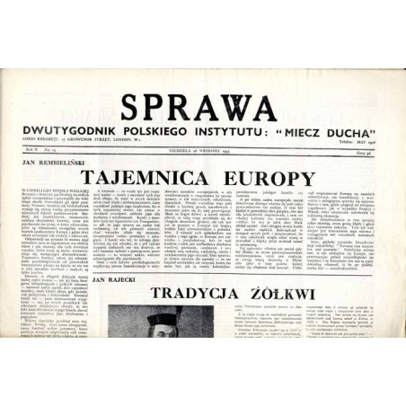 Sprawa. Dwutygodnik Polskiego Instytutu: "Miecz Ducha"  The Common Cause. Fortnightly of the Polish Section of the "Sword of th