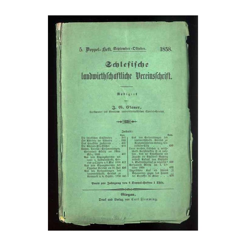 Schlesische Landwirthschaftliche Vereinsschrift. [4. Jahrgang 1858]. 5.Doppel-Heft (IX-X 1858)