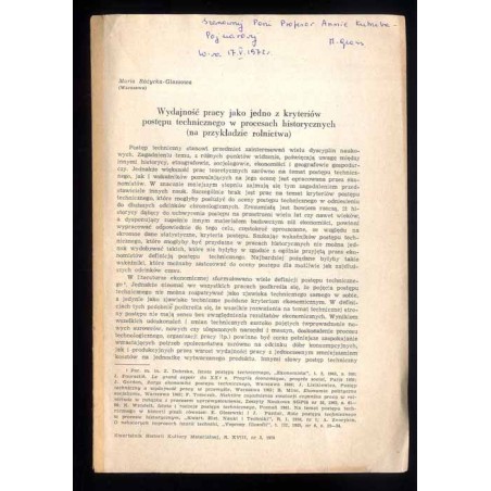 Wydajność pracy jako jedno z kryteriów postępu technicznego w procesach historycznych (na przykładzie rolnictwa)