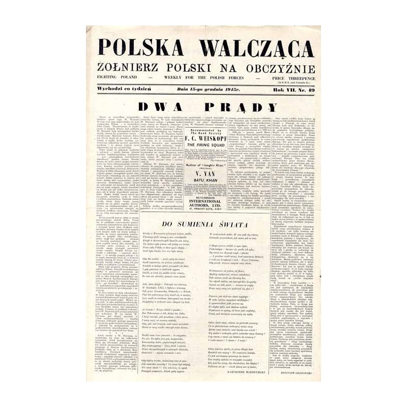 Polska Walcząca - Żołnierz Polski na Obczyźnie. Fighting Poland. Weekly for the Polish Forces. R.7 (1945). Nr 49 (15 grudnia 194