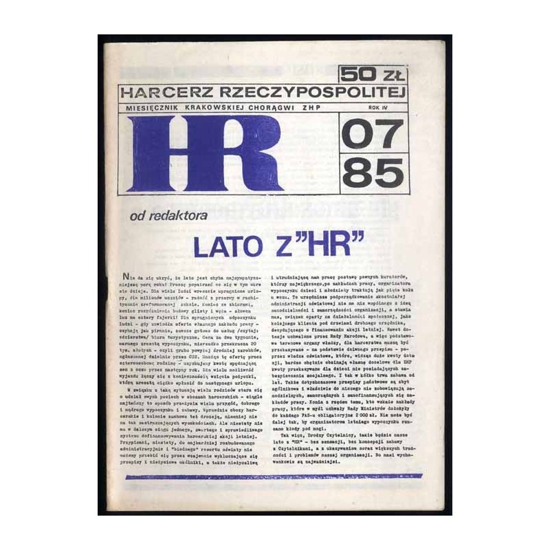 Harcerz Rzeczypospolitej. Miesięcznik Krakowskiej Chorągwi ZHP. R.4 (1985). Nr 7