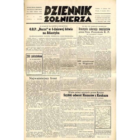 Dziennik Żołnierza. Polska prasa obozowa. Pismo żołnierzy 1. Korpusu Pancerno Mot. R.4 (1943). Nr 8 (743) (12 stycznia 1943) / O