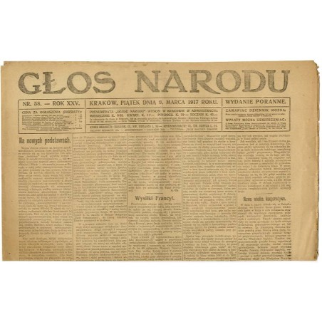 Głos Narodu. R.25 (1917). Nr 58 (9 marca 1917). Wydanie poranne