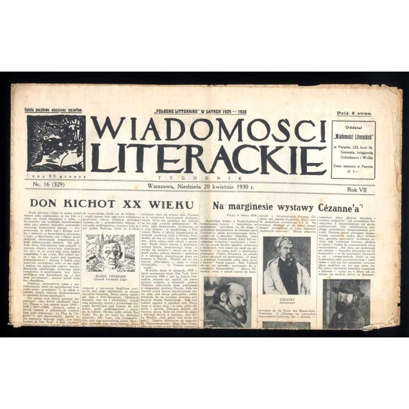 Wiadomości Literackie. Tygodnik. R.7 (1930). Nr 16 (329) (20 kwietnia 1930)