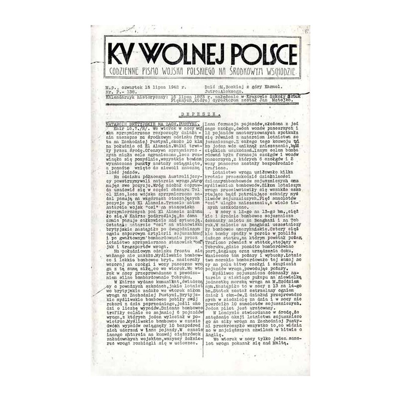 Ku Wolnej Polsce. Tygodnik Wojska Polskiego na Środkowym Wschodzie. Codzienne pismo Wojska Polskiego na Środkowym Wschodzie. 194
