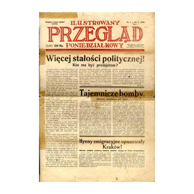 Ilustrowany Przegląd Poniedziałkowy. R.1 (1923). Nr 1 (28.V.1923) / Kraków / Krzeszowice / Jaworzno