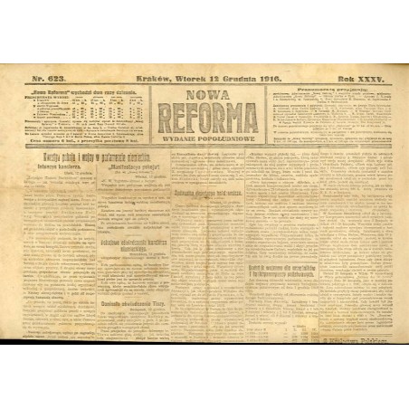 Nowa Reforma. R.35 (1916). Nr 623 (12 grudnia 1916). Wydanie popołudniowe
