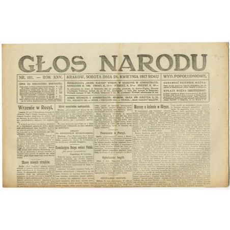 Głos Narodu. R.25 (1917). Nr 101 (28 kwietnia 1917). Wydanie popołudniowe