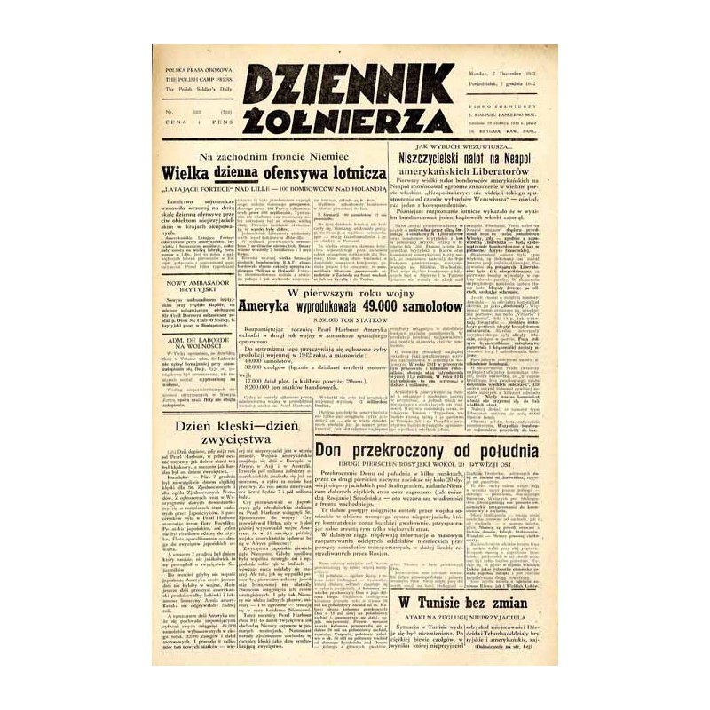 Dziennik Żołnierza. [...] Pismo żołnierzy I. Korpusu Panc.-Motorowego. R.3 (1942). Nr 183 (716) (7 grudnia 1942)