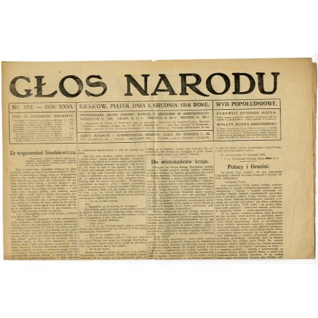 Głos Narodu. R.26 (1916). Nr 572 (1 grudnia 1916). Wydanie popołudniowe