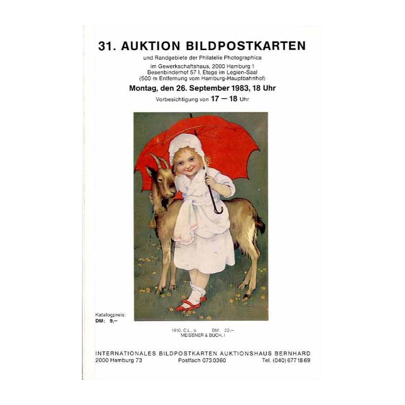 [Martin Bernhard] 31. Auktion Bildpostkarten und Randgebiete der Philatelie Photographica im Gewerkschaftshaus, 2000 Hamburg 1.