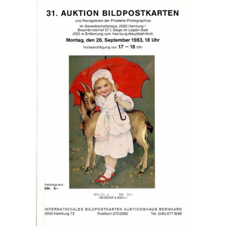 [Martin Bernhard] 31. Auktion Bildpostkarten und Randgebiete der Philatelie Photographica im Gewerkschaftshaus, 2000 Hamburg 1.