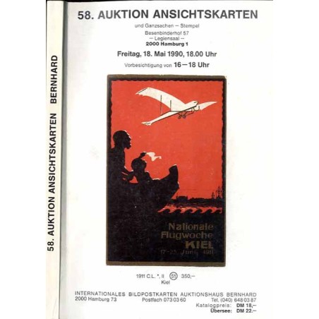 [Martin Bernhard] 58. Auktion Ansichtskarten und Ganzsachen - Stempel. Besenbinderhof 57, Legiensaal, 2000 Hamburg 1. Freitag, 1