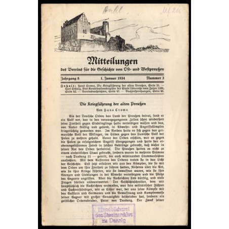 Mitteilungen des Vereins für die Geschichte von Ost- und Westpreußen. 8. Jahrgang (1934). Nr 3 (1 I 1934)