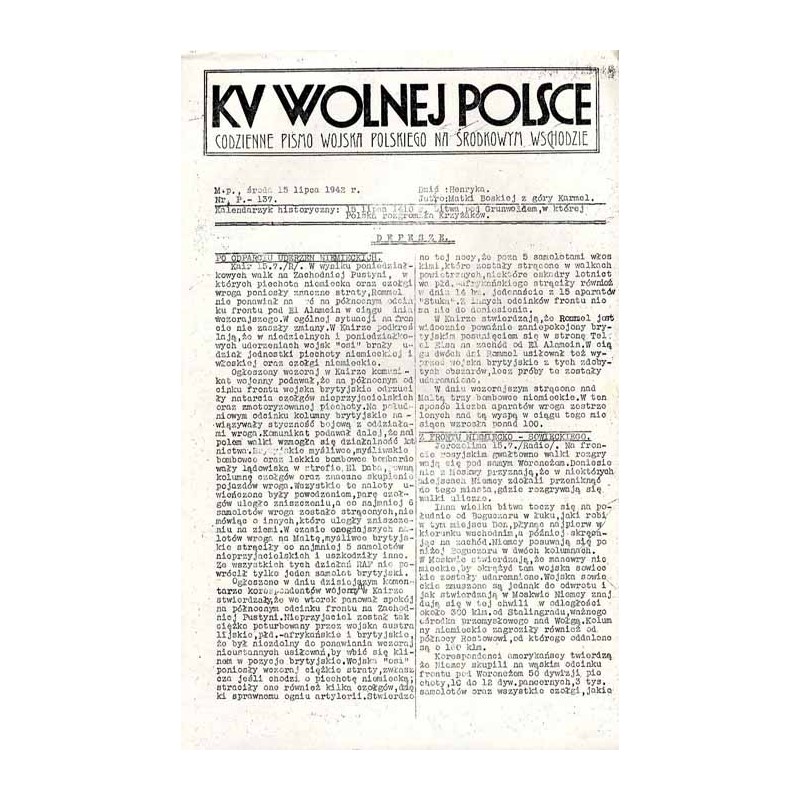 Ku Wolnej Polsce. Tygodnik Wojska Polskiego na Środkowym Wschodzie. Codzienne pismo Wojska Polskiego na Środkowym Wschodzie. 194