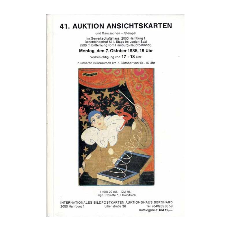 [Martin Bernhard] 41. Auktion Ansichtskarten und Ganzsachen  Stempel im Gewerkschaftshaus, 2000 Hamburg 1. Montag, den 7. Oktobe