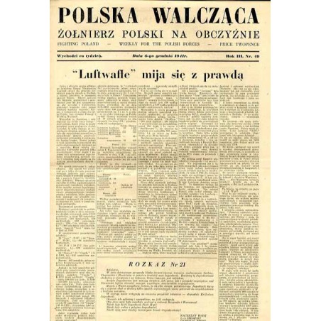 Polska Walcząca - Żołnierz polski na obczyźnie. Fighting Poland. Weekly for the Polish Forces. R.3 (1941). Nr 49 (6 grudnia 1941