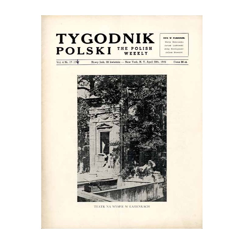 Tygodnik Polski. The Polish Weekly. Vol.4 (1946). Nr 17 (174) (28 kwietnia 1946) / Łazienki / Maria Dąbrowska