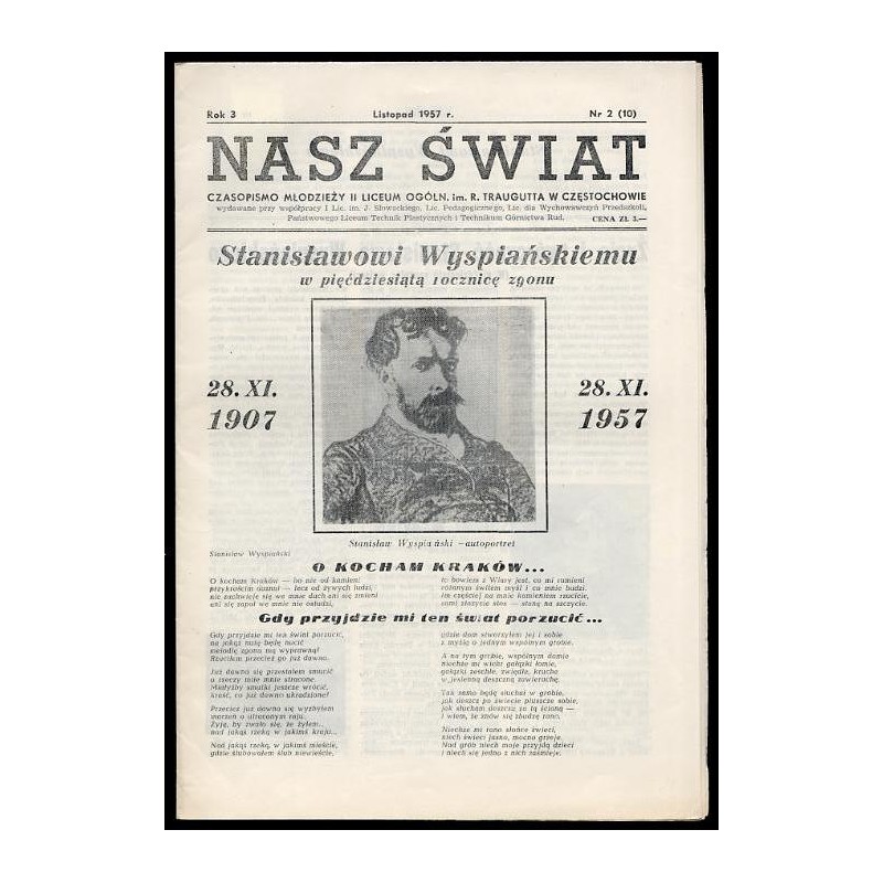 Nasz Świat. Czasopismo młodzieży II Liceum Ogóln. im. R. Traugutta w Częstochowie. R.3 (1957). Nr 2 (10) (Listopad 1957)