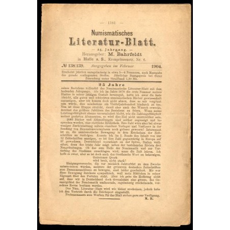 Numismatisches Literatur-Blatt. 25. Jahrgang (1904). Nr 138-139 (Februar 1904)