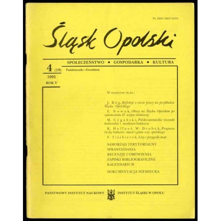 Śląsk Opolski. Społeczeństwo, gospodarka, kultura. R.5 (1995). Nr 4 (19) (Październik-Grudzień 1995)