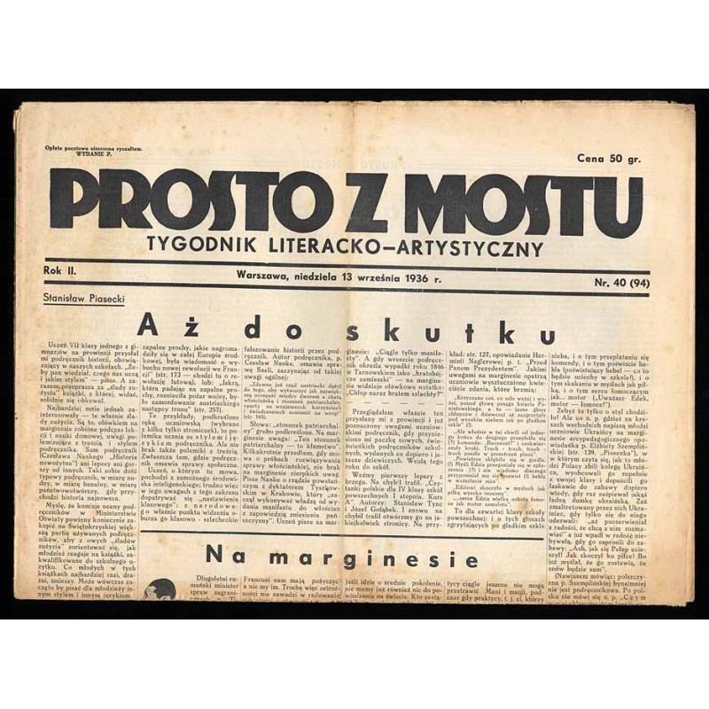 Prosto z Mostu. Tygodnik literacko-artystyczny. R.2 (1936). Nr 40 (94) (13 września 1936)