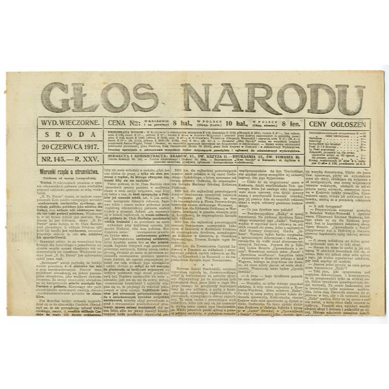 Głos Narodu. R.25 (1917). Nr 145 (20 czerwca 1917). Wydanie wieczorne
