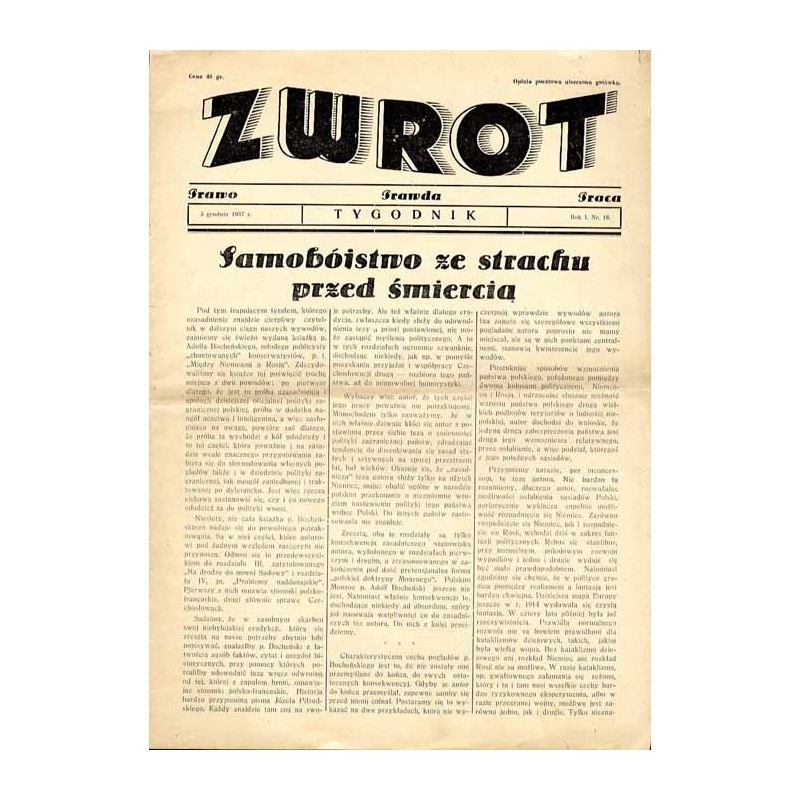 Zwrot. Prawo, prawda, praca. Tygodnik. R.1 (1937). Nr 18 (5 grudnia 1937)