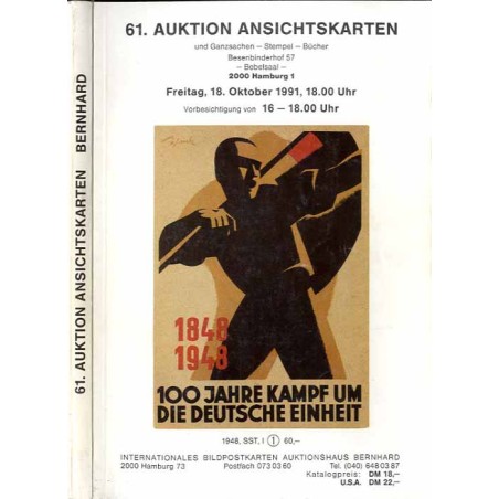 [Martin Bernhard] 61. Auktion Ansichtskarten und Ganzsachen - Stempel - Bücher. Besenbinderhof 57, Bebelsaal, 2000 Hamburg 1. Fr