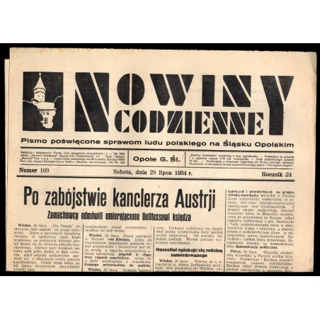Nowiny Codzienne. Pismo poświęcone sprawom ludu polskiego na Śląsku Opolskim. R.24 (1934). Nr 169 (28 lipca 1934)