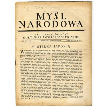 Myśl Narodowa. Tygodnik poświęcony kulturze twórczości polskiej. R.15 (1935). Nr 6 (10 lutego 1935)