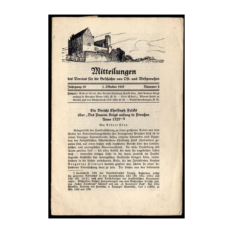 Mitteilungen des Vereins für die Geschichte von Ost- und Westpreußen. 10. Jahrgang (1935). Nr 2 (1 X 1935)