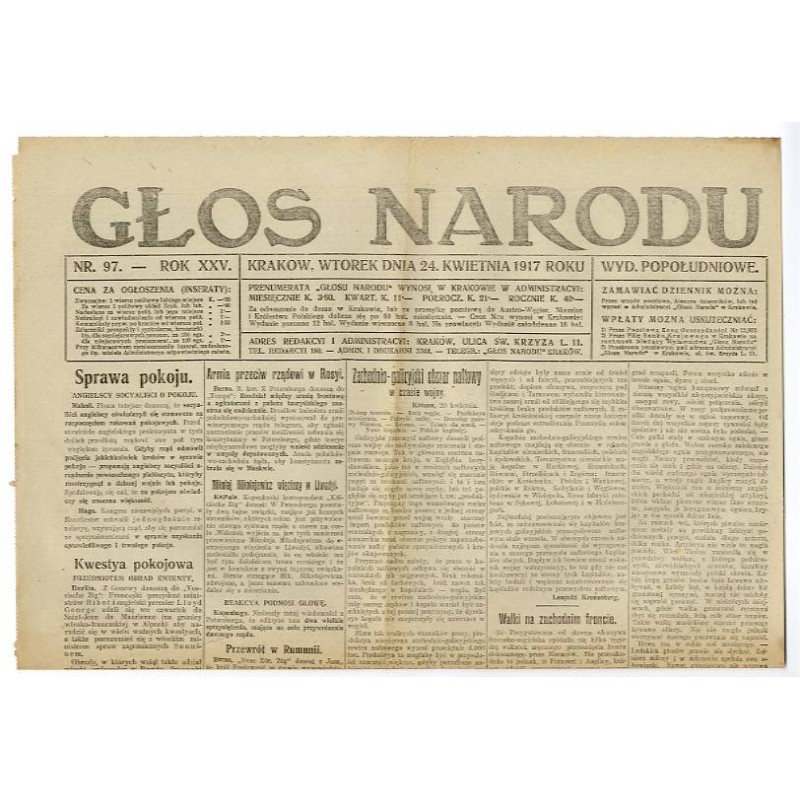 Głos Narodu. R.25 (1917). Nr 97 (24 kwietnia 1917). Wydanie popołudniowe