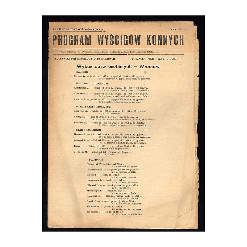 Program Wyścigów Konnych. 1955. Nr 2-93