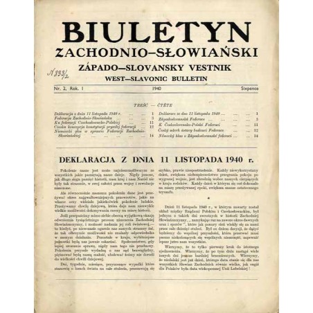 Biuletyn Zachodnio-Słowiański  Západo-Slovansky Vestnik  West-Slavian Bulletin. R.1 (1940). Nr 2