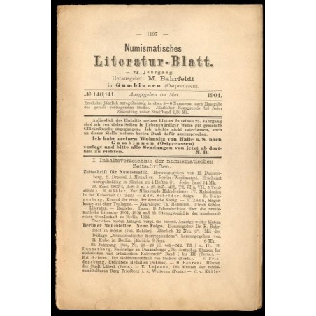 Numismatisches Literatur-Blatt. 25. Jahrgang (1904). Nr 140-141 (Mai 1904)