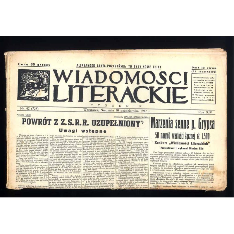 Wiadomości Literackie. Tygodnik. R.14 (1937). Nr 42 (728) (10 października 1937)