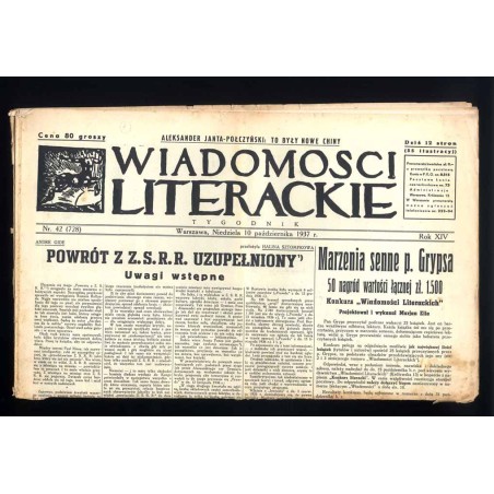 Wiadomości Literackie. Tygodnik. R.14 (1937). Nr 42 (728) (10 października 1937)