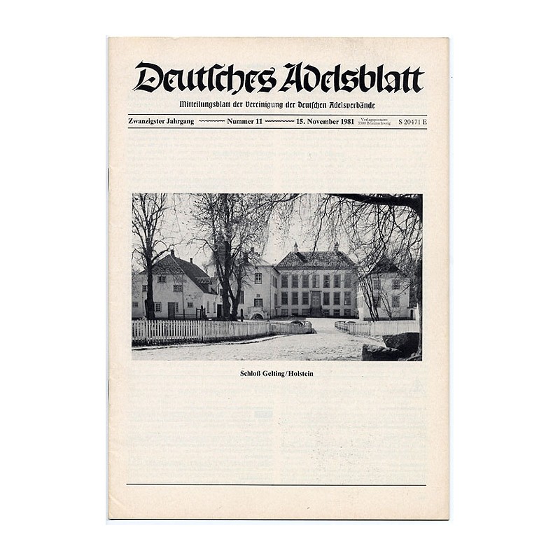 Deutsches Adelsblatt. 20. Jahrgang (1981). Nr 11 (15 XI 1981) [Schloß Gelting / Holstein]
