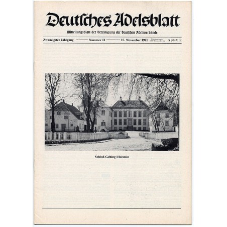 Deutsches Adelsblatt. 20. Jahrgang (1981). Nr 11 (15 XI 1981) [Schloß Gelting / Holstein]