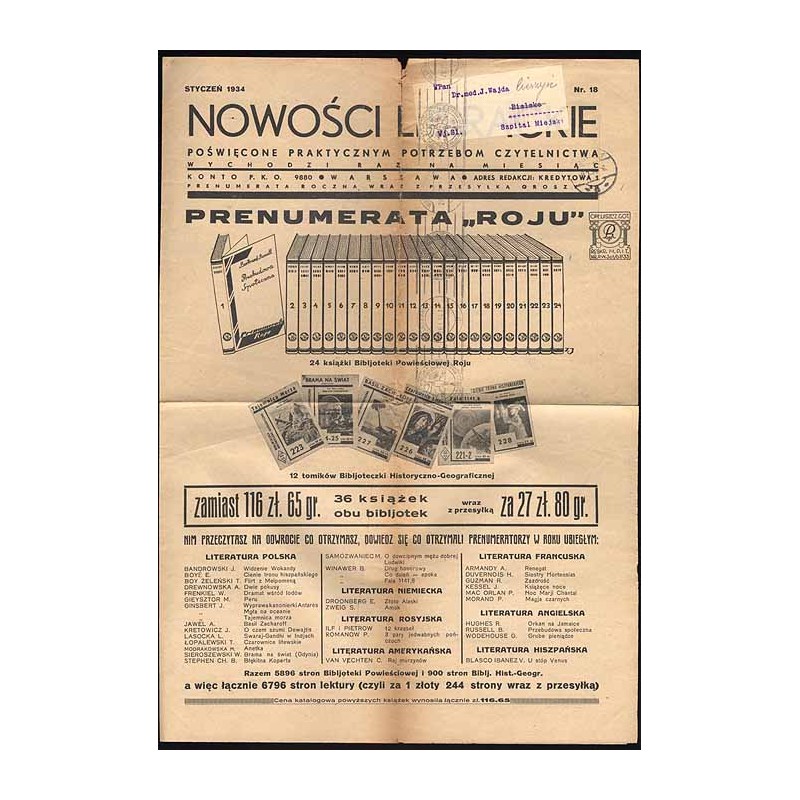 Nowości Literackie Poświęcone Praktycznym Potrzebom Czytelnictwa. Nr 18 (styczeń 1934)