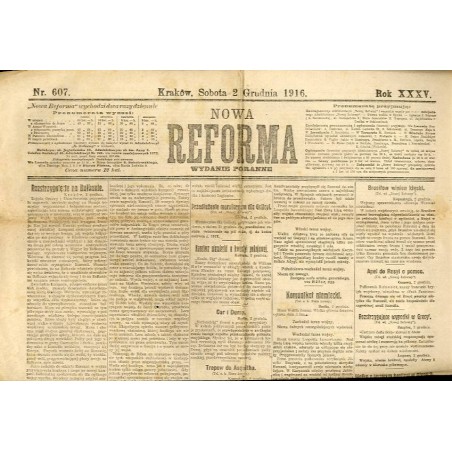 Nowa Reforma. R.35 (1916). Nr 607 (2 grudnia 1916). Wydanie poranne / Wkroczenie Legionów do Warszawy