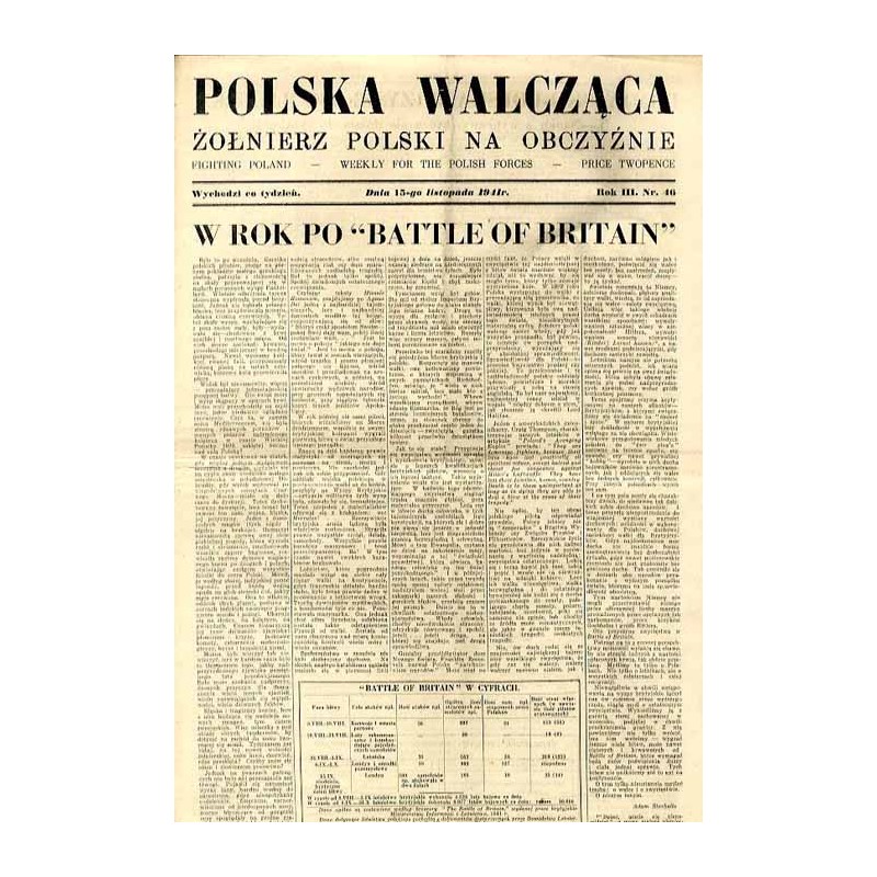 Polska Walcząca - Żołnierz polski na obczyźnie. Fighting Poland. Weekly for the Polish Forces. R.3 (1941). Nr 46 (15 listopada 1