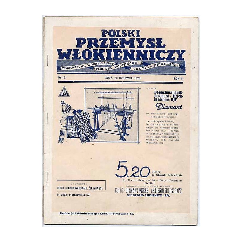 Polski Przemysł Włókienniczy  Technische Wochenschrift für die Polnische Textil-Industrie. R.2 (1928). Nr 13 (23 czerwca 1928)