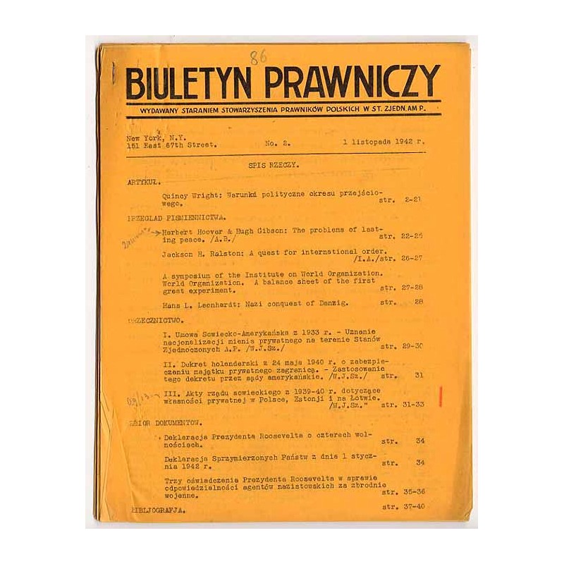 Biuletyn Prawniczy. 1942. Nr 2 (1 listopada 1942)