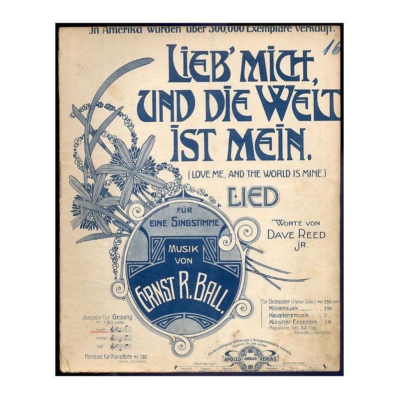 Lieb' mich, und die Welt ist mein! Love me, and the World is mine. Singstimme