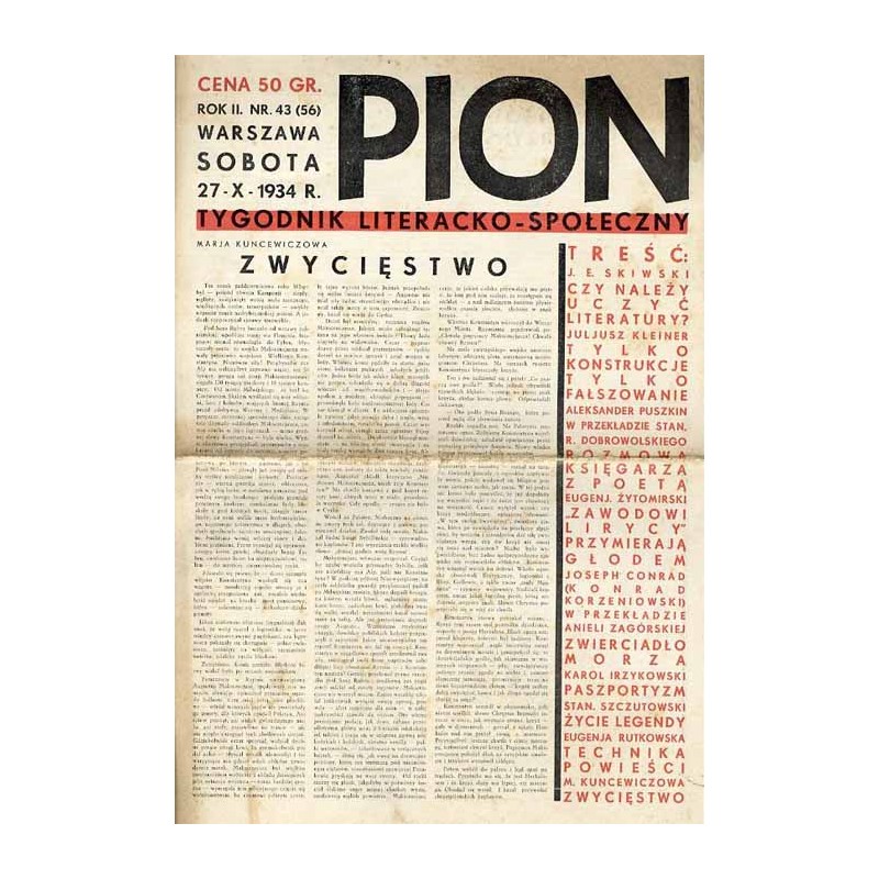 Pion. Tygodnik literacko-społeczny. R.2 (1934). Nr 43 (56) (27 października 1934)